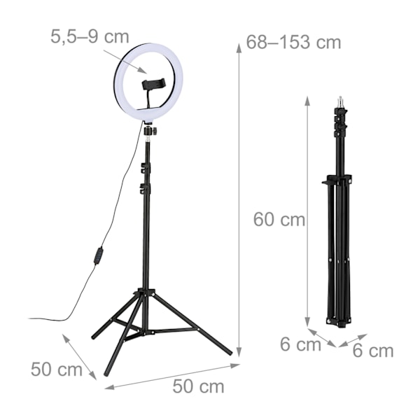 LED rengasvalo jalustalla