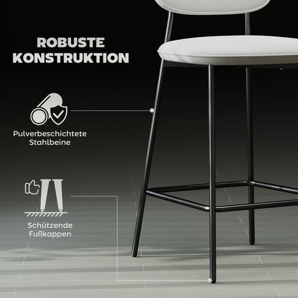 Barstolar Set om 2, Sammetsklädsel, Stålben, Ljusgrå
