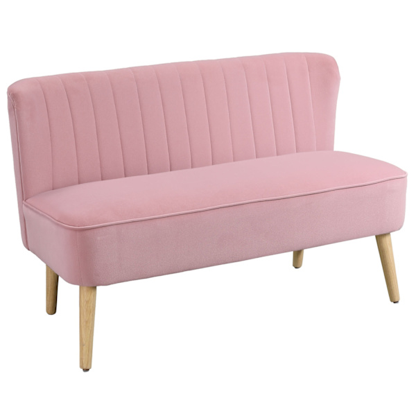 2-Sits Tygsoffa, Stoppad Soffa, Dubbelsoffa, Sittmöbler, Loungesoffa, Trä, Skum, Sammetsliknande Polyester, Rosa, 117 X 56,5 X 77 Cm