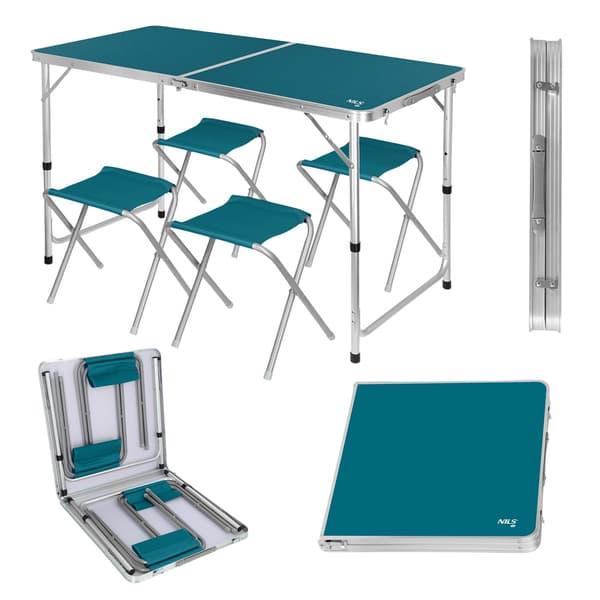Set med bord och stolar, blått, hopfällbart, utomhusbruk