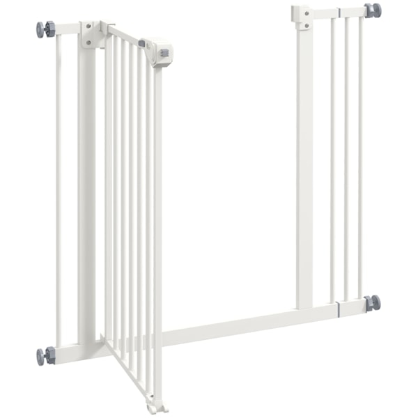 Dörrsäkerhetsgrind för hundar, spärrgrind, 74-87 cm, trappgrind för husdjur, hundgrind inklusive förlängning, skyddsgrind utan borrning, metall, plast