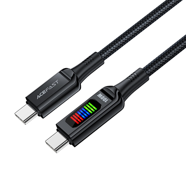 USB-C - USB-C kabel 100W med display 1,2m sort