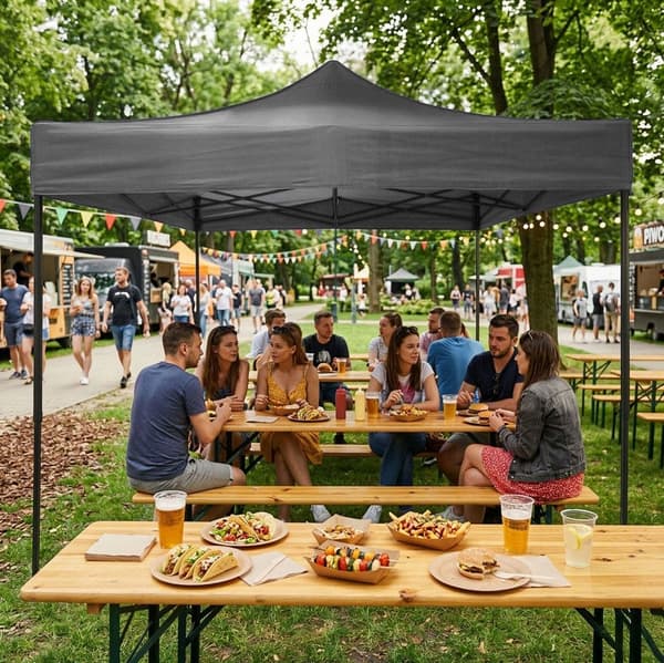 Automaattinen 3x3m puutarhatapahtumateltta, teräsrunko, harmaa