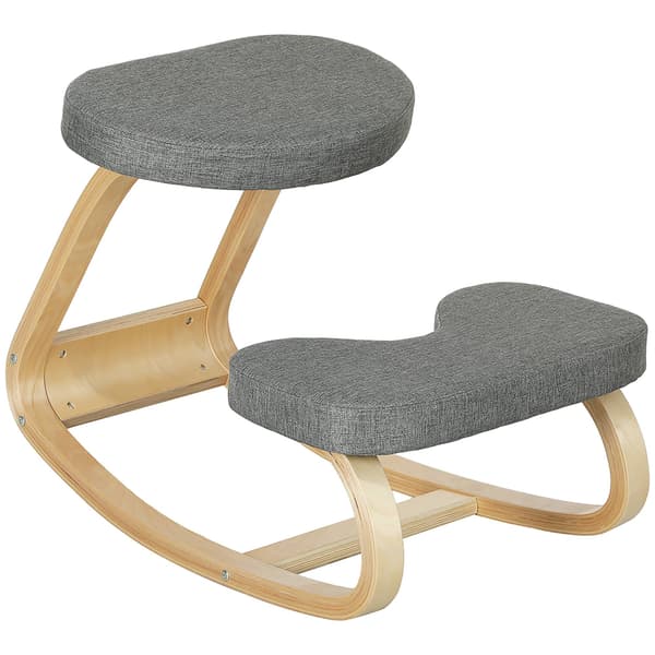 Ergonominen polvistuva tuoli, koivujalusta, harmaa kangas