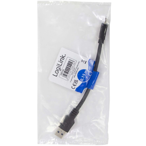 USB-A - USB-C-kaapeli USB 3.2 Gen1 15W 0,15m