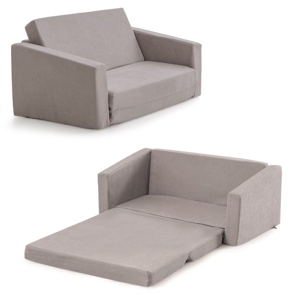 2 i 1 foldbar børnesofa med fløjlsstof polstret børnelænestol 77 x 43 x 40 cm Mørkegrå