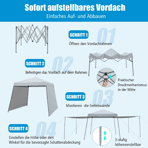 3x3m Instant Pop Up Canopy-tält med markiser Utomhussolskydd grå