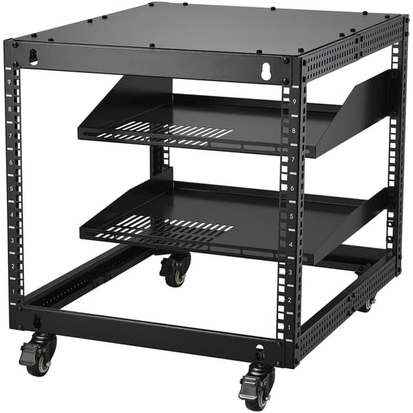 9U serverrack med 4 stolpar, öppen ram, justerbart djup 63–102 cm