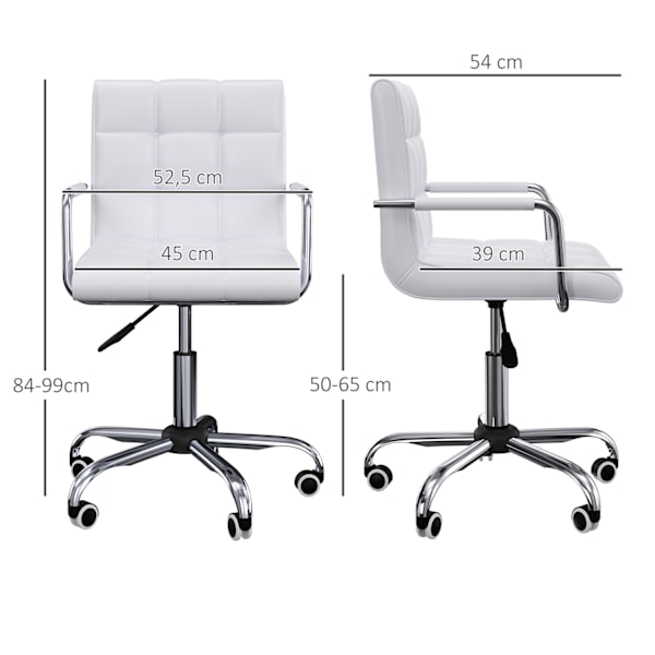 Kontorstol Drejestol Kosmetisk Skammel Rulleskammel Drejestol Arbejdsskammel Direktørstol Stol Skrivebordsstol Metal Pu Hvid 52,5 X 54 X 84-99 Cm