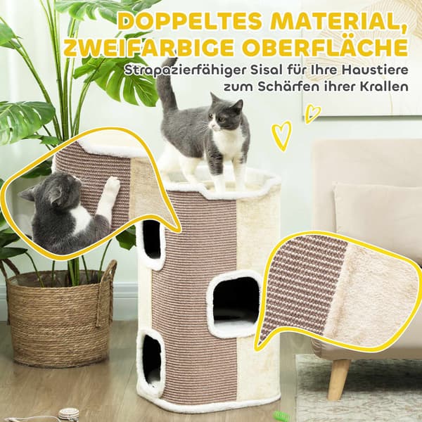 Kradsetræ til katte, 3 niveauer, blødt plys, beige