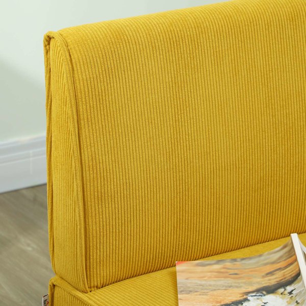 2 pers. sofa, sofa med fløjlslook, træben, polstret sofa, dobbeltsofa til soveværelse, stue, 110 x 62 x 85 cm, gul