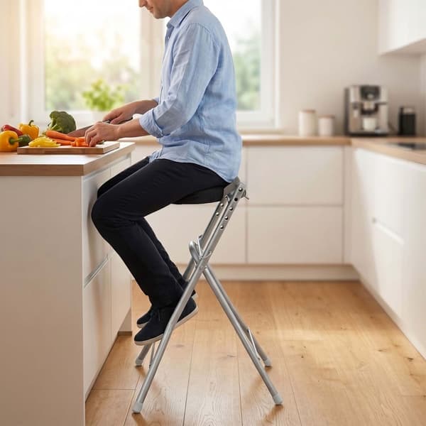 Ergonomisk justerbar ståskammel, sort/sølv