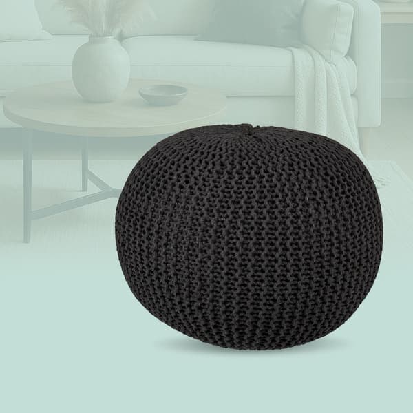 Strikket puf – rund, bohemedesign, polystyrenfyld