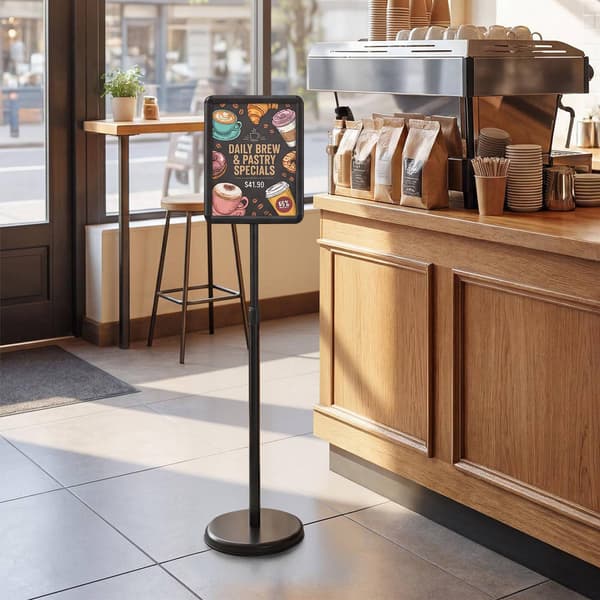 Justerbar skilteholder, 8,5x11 tommer, sort/sølv