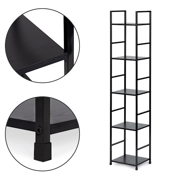 Moderni puinen kirjahylly metallirungolla LOFT 5 hyllyä