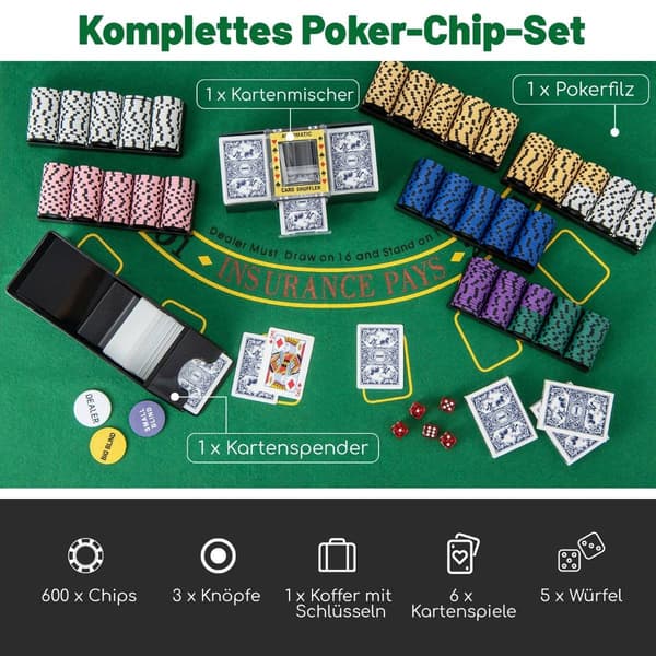 600-stykke pokerchipsæt med etui – 14 g lerchips
