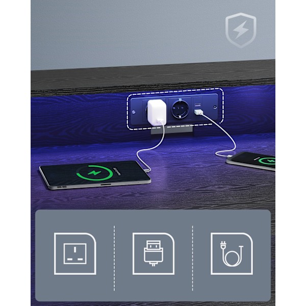 Integroitu virtajohto: 2 pistorasiaa ja 2 USB-porttia