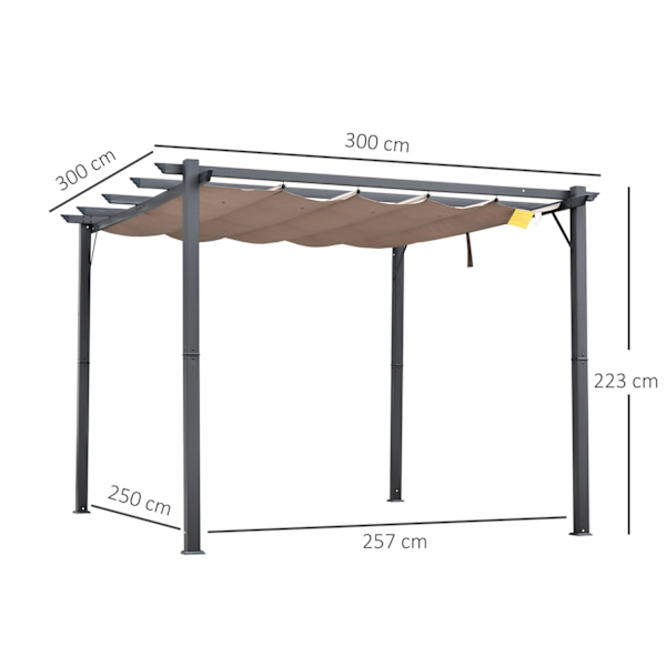 Pergola Pavillon Terrasse Baldakin Med Skydetag Have Aluminium Koksgrå + Kaffe Brun 3X3X2,23 M
