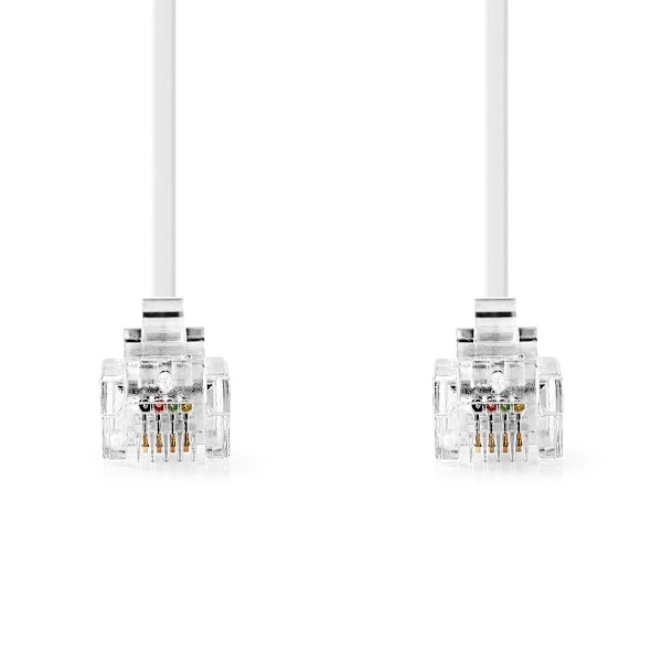 Telekomkabel | RJ11 Hane | RJ11 Hane | 10,0 m | Kabeldesign: Platt | Guldpläterad | Kabeltyp: RJ11 | Vit | Märka