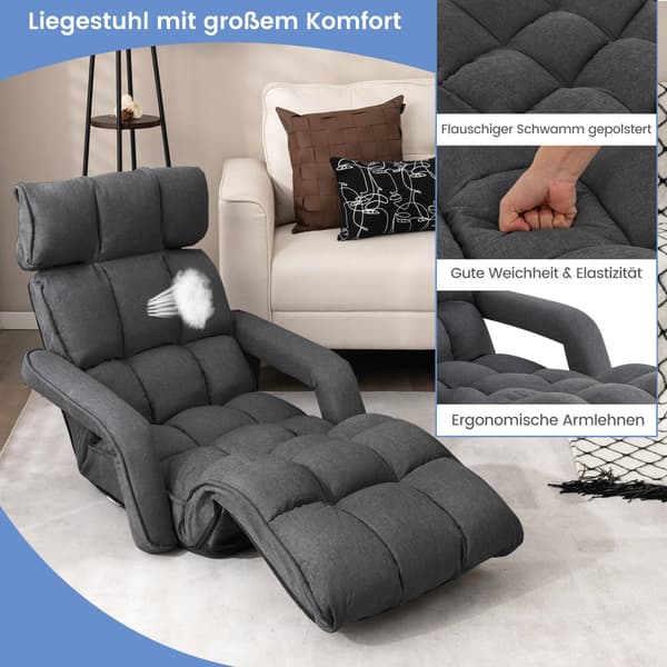 Justerbar foldbar sovesofa, mørkegrå, 6 positioner