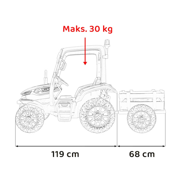 24V børnetraktor med trailer, fjernbetjening, LED-lys, MP3