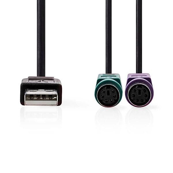 2 i 1kabel | USB 2.0 | USB-A Hane | 2x PS/2 Hona | 480 Mbps | 0.30 m | Nickelplaterad | Rund | PVC | Svart | Låda