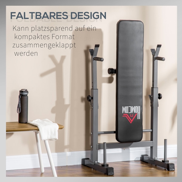 Justerbar sammenfoldelig vægtbænk med håndvægtstativ Fitness bænk til hjemmet lavet af stål i sort og grå