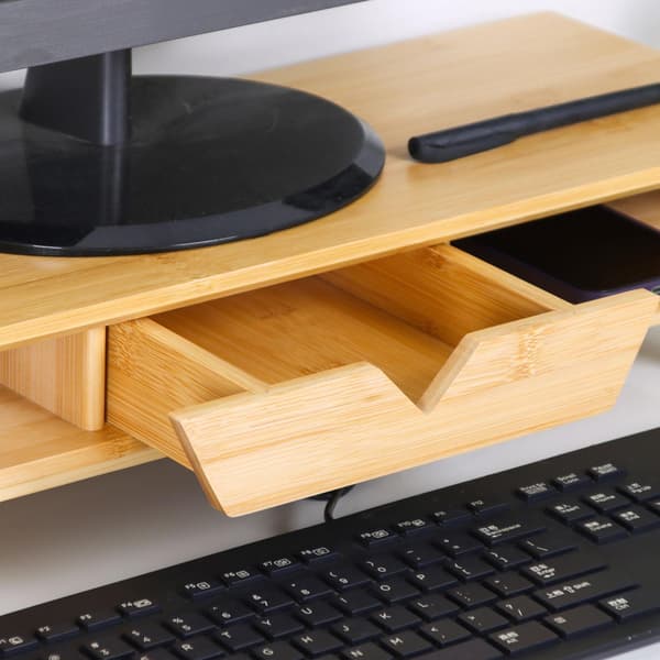 Näyttöteline laatikolla – bambu, ergonominen muotoilu