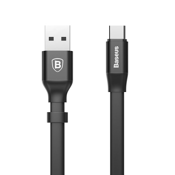 Litteä kaapeli USB-C USB-kaapeli pidikkeellä 2A 23cm musta