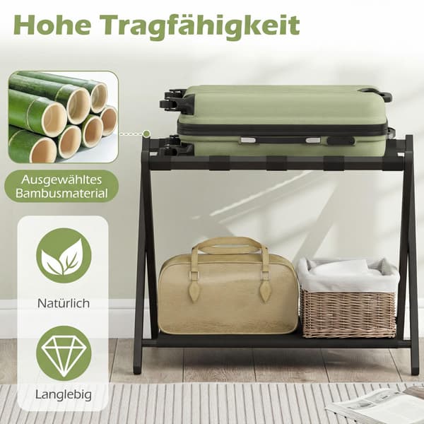 Kokoontaitettava matkatavaratelinesetti, bambu, kaksi säilytystilaa, musta