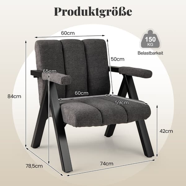 Grå loungestol med armstöd och metallram