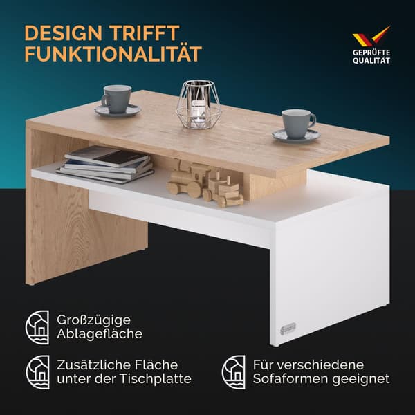 Soffbord med hyllplan, vit/ek, 92x51x48cm