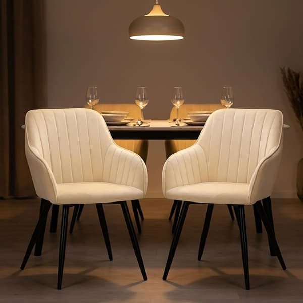 Beige sammetsmatstolar med armstöd, set om 2