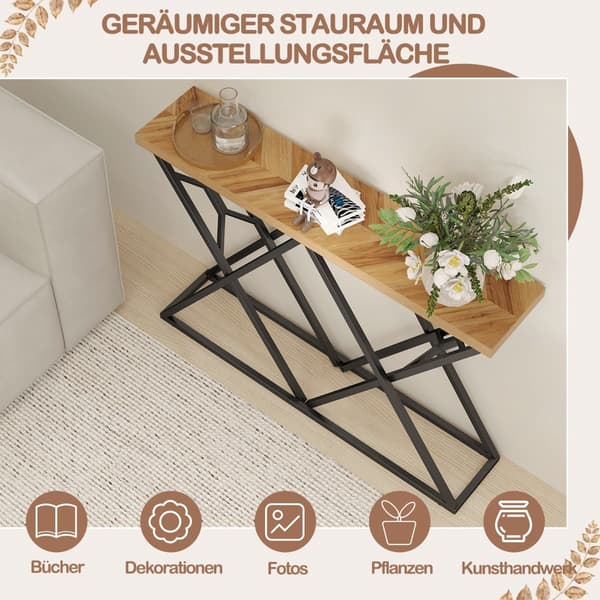 Konsolbord med geometrisk metallbas, 140 cm