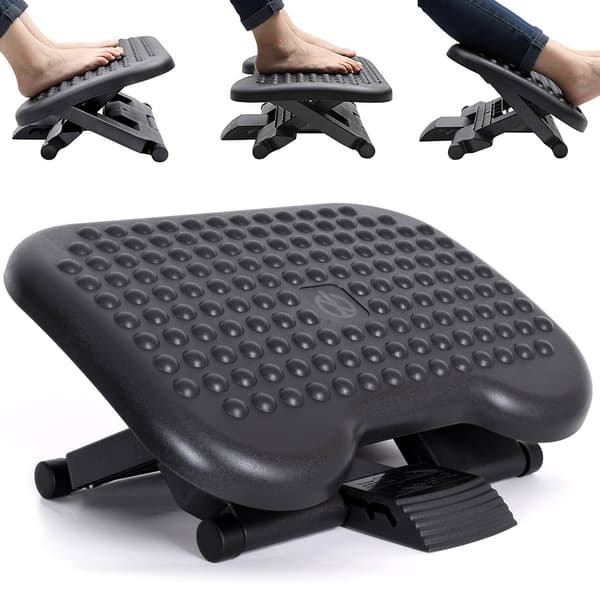 Justerbar fodstøtte til kontoret, sort, ergonomisk, massage