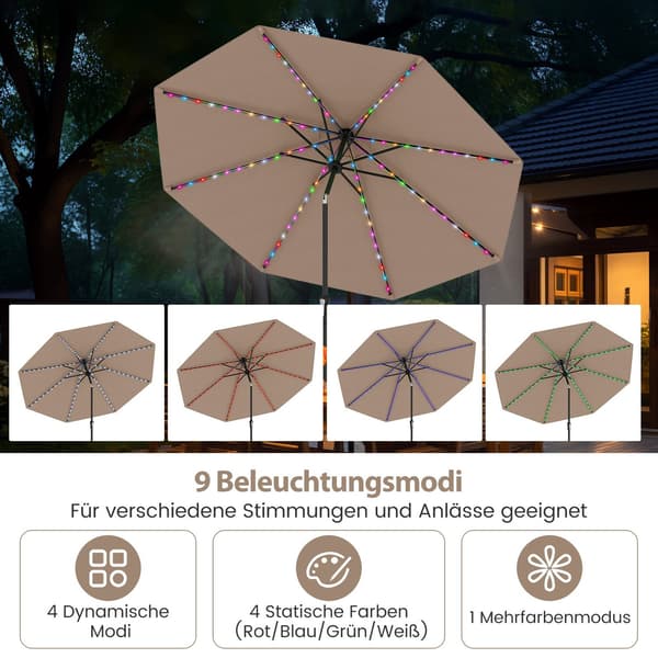 3 m terrasseparaply med solcelle-LED-lys, 9 tilstande