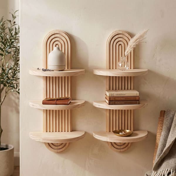 Boho vägghyllset, 2 delar – Naturlig furu, vit/brun