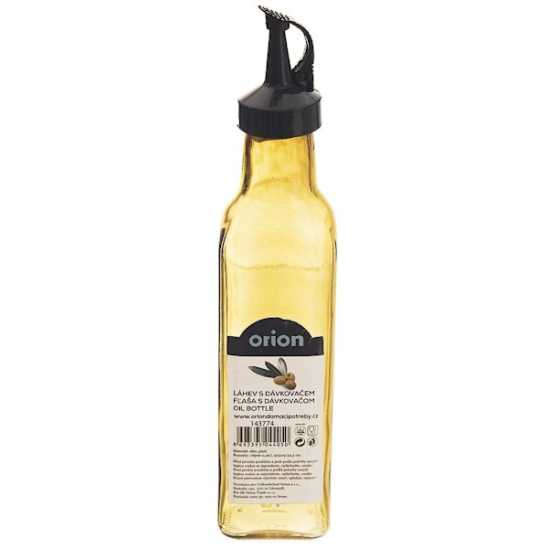Olivenolieflaske med genlukkelig dosering, 265 ml, gult glas