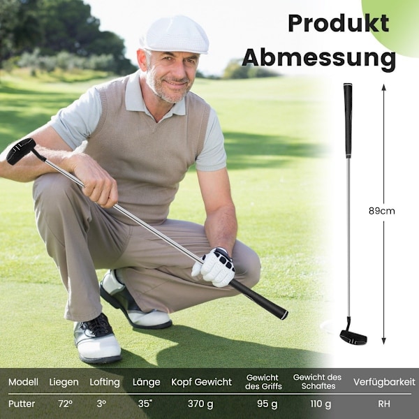 Golf Putter 89 cm rustfri stålhammer putter med rustfrit stål hoved og skridsikkert greb
