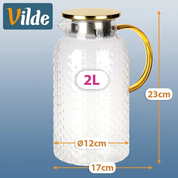 Glaskanna med lock och sil, 2 liters kapacitet