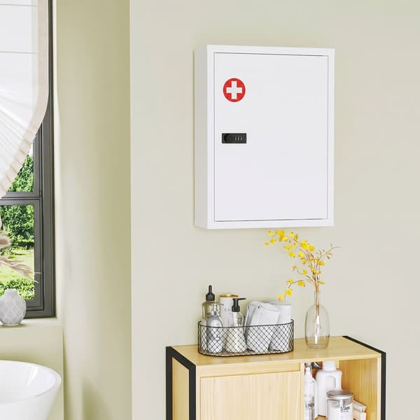 Väggmonterat medicinskåp med lås, stål, vit