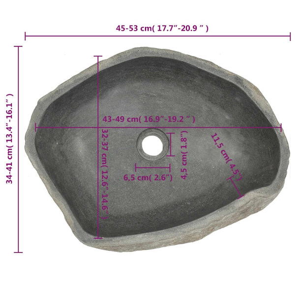 Vask flodsten oval (37-46)x(29-36) cm