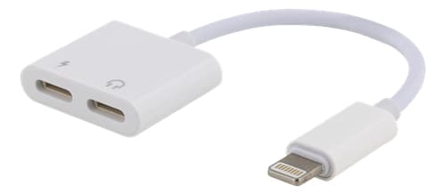 Lightning til 2x Lightning Adapter, 5V, 2A, 10cm - Oplad og lyt - Hvid