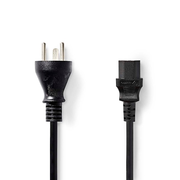 Strömkabel | Danmark Hane | IEC-320-C13 | Rak | Rak | Nickelplaterad | 2.00 m | Rund | PVC | Svart | Label
