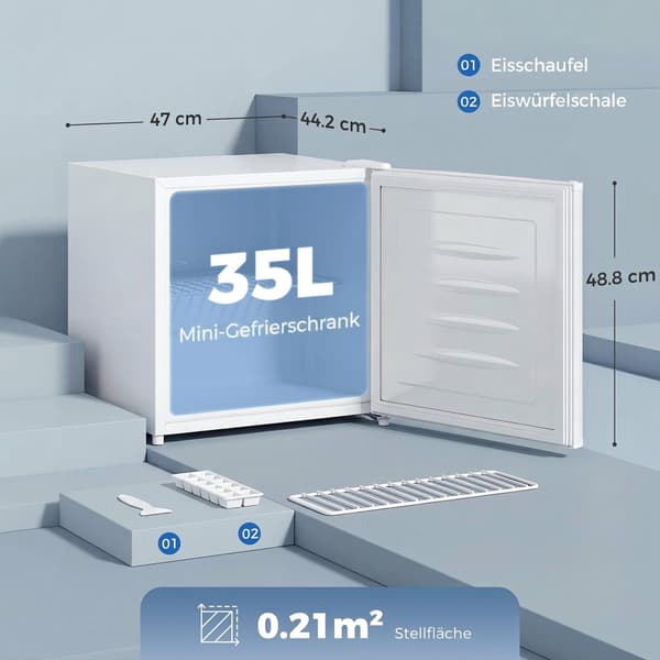 35L kompakt vit minifrys, justerbar termostat
