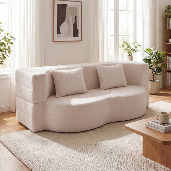 Hopfällbar bäddsoffa 192,5 cm, teddyfleece, 2 kuddar