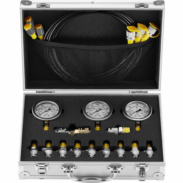 Hydrauliskt trycktestkit 250–600 bar, 3 mätare, 11 kopplingar
