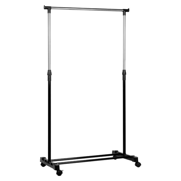 Pysyvä vaateteline, metalli, musta, pyörillä, 140 cm