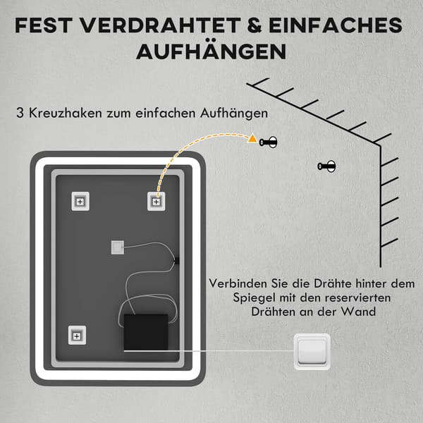 Badrumsspegel, LED, Anti-Imma, Touch Control, 60x80 cm
