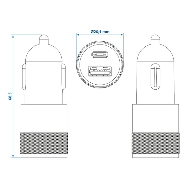 USB snabbladdare typ A + C 2-vägs 12/24V 3100mA